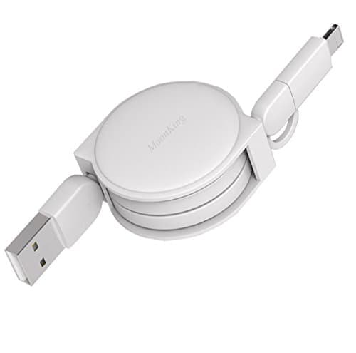 1m/3ft Retractable Charging Cable,2 in 1 Lighting Micro USB Sync &amp; Charge Compact Cable,High Speed Data Transmission &amp; Charging for iPhone 6/s/Plus,7,8 Plus , Samsung &amp; More Android Phones (White)