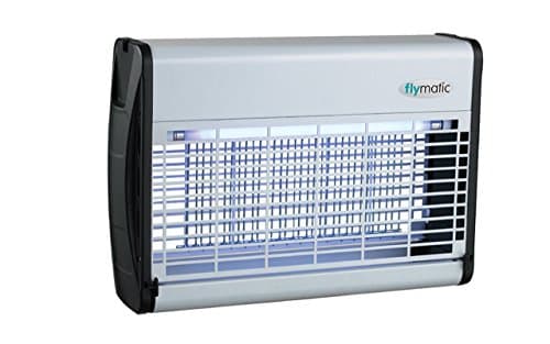 Flymatic Pro Electric Fly Insect Wasp &amp; Moth Killer Zapper - UV &amp; High Powered Killing Grid - White Steel Casing (16 WATT)