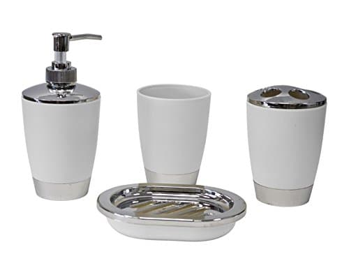 4Pc Plastic elegant Bathroom Accessory Set Soap Dish Dispenser Toothbrush Holder (White)