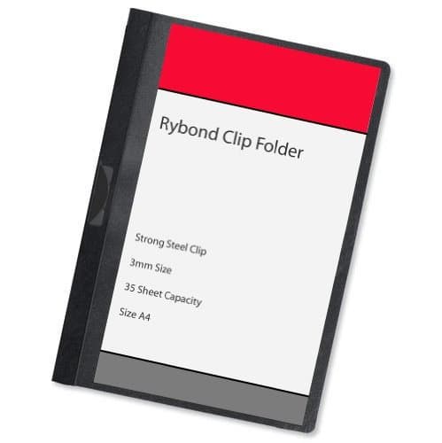 Rybond Premium A4 Clip Folder 3mm Spine 30 Sheets Capacity, Excellent for Presentations, School College Projects, Black [Pack 10]