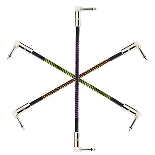 Guitar Patch Cable with 1/4" Right Angle Plugs 3 Colors,Tweed Woven Jacket,1 Feet/0.3Meter,3 Pack
