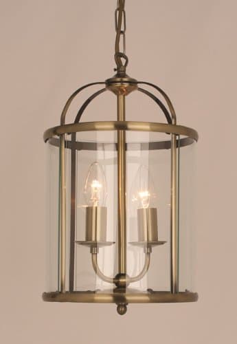 Orly Round 2 Light Hanging Lantern Antique Brass
