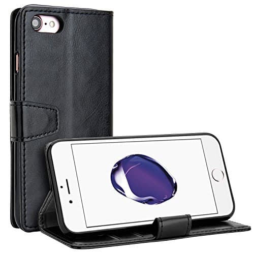 iPhone 7 Plus Leather Case, Repou Black PU Leather Protector Flip Cover Wallet Case with Card Holder