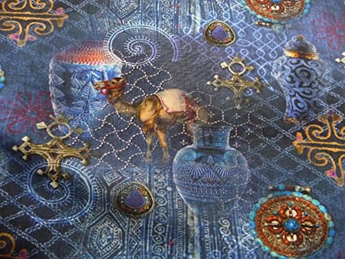 Jersey Cotton Elastane, Egypt Life, Oriental Pattern, Blue – per metre