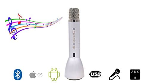 Axcess Wireless Microphone Karaoke, Portable Karaoke Player, Universal Bluetooth Wireless Speaker Microphone, for Home KTV Singing Support IOS Apple Iphone Ipad Android Smartphone PC (Silver)