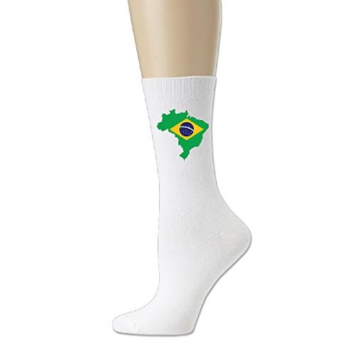Brazil Map And Flag Crew Sock White