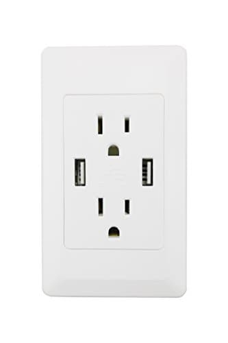YOPI 2A High Speed Dual USB Phone Pad Charger with 15A Wall Receptacle 2 Outlets Band Panel Faceplate White ETL Listed