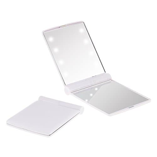 SZAT Portable Lighted Mirror Pocket Size Mirror Compact Makeup Mirror with LED lights (White)