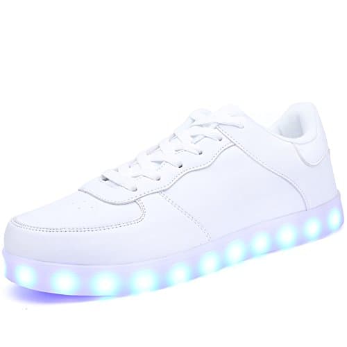 Ryanmay Shiny Night LED Light Up Shoes USB Charging Flashing Sneakers For Kids,A1011,White,35