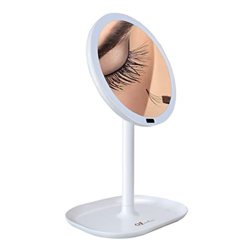 Seakyland Lighted Cosmetic Mirror Motion Sensor with 30 LED Lights,Rechargeable 360 Degree Rotation Infrared Induction 5X Magnifying Vanity Mirror (5X, White)