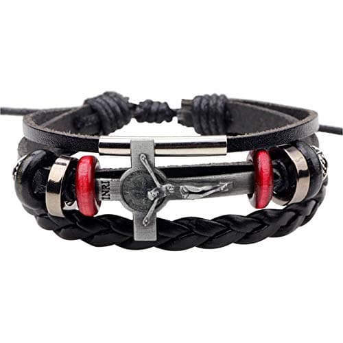 Bracelets for Men Leather Braided Bangle | Cross Bracelet | Multilayer Adjustable Leather | Wrist Cuff Wristband | Cross Jesus Leather Wrap Cuff Wristband
