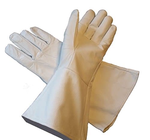 Leather Gauntlet Gloves White 3X-Large (Triple Extra Large) Long Arm Cuff
