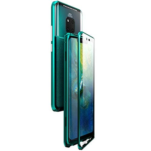 360° Full Body Case for Huawei Mate 20 Pro,[Front and Back of Clear Protective Touchable Strong HD Tempered Glass] with Built-in Screen Protector Magnetic Adsorption Metal Protection Cover(Green)
