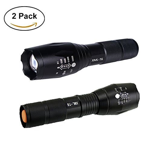 2 Pcs Tactical Flashlight, Udyr 1050 Lumen CREE XML-T6 LED Handhold Torch, Portable, Zoomable, Waterproof, Super Brightness with 5 Light Modes for Indoor and Outdoor Use