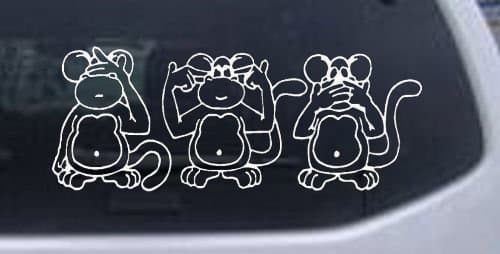 White-Speak No Evil See No Evil Hear No Evil Monkeys Funny Decal Sticker - Die Cut Decal Bumper Sticker For Windows, Cars, Trucks, Laptops, Etc.