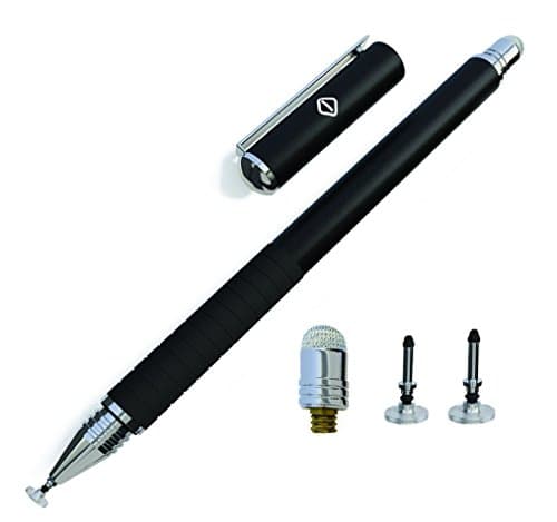 iCrews 2 in 1 Disc Precision Series Stylus/Styli Bundle with 2 Replaceable Disc, 1 Replaceable Fiber Tips Stylus For iPad Pro/Air,Samsumg Glaxy,Tablets, Touch Screen devices (Black)