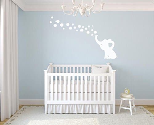 MAFENT One Lovely Elephant Blowing Bubbles Wall Decal Vinyl Wall Sticker for Baby Nursery and Kids Room Wall Decorations (White,Left)