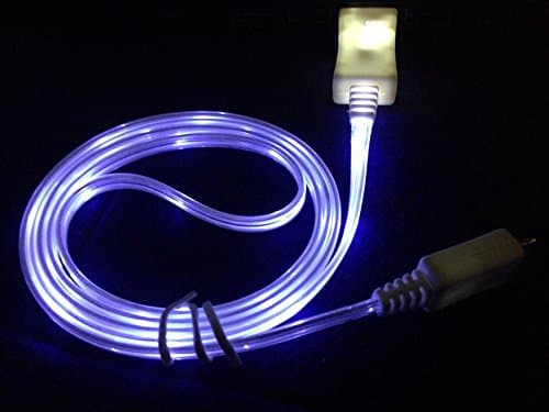 USB Sync LED Visible Charging Cable for iPhone 6, 6+, 5, 5S, 5C (White with Purple Tint) 3 feet