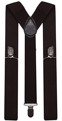 Sunny Ocean Solid Coffee Adjustable Clip On Suspenders for Men Women Regular (46 Inches) Dark Coffee
