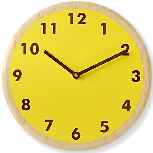 Bright yellow wall clock. Modern wall clock. Kitchen wall clock. Simple wall clock. Wood wall clock. 10 inch wall clock.