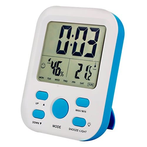 Egundo Digital Alarm Clock Large Number LCD Display Temperature Humidity Calendar Hours Kids Girls Clocks Battery Operated Support Smart Nigh Light Snooze Stand or Hang Up for Bedrooms Kitchen