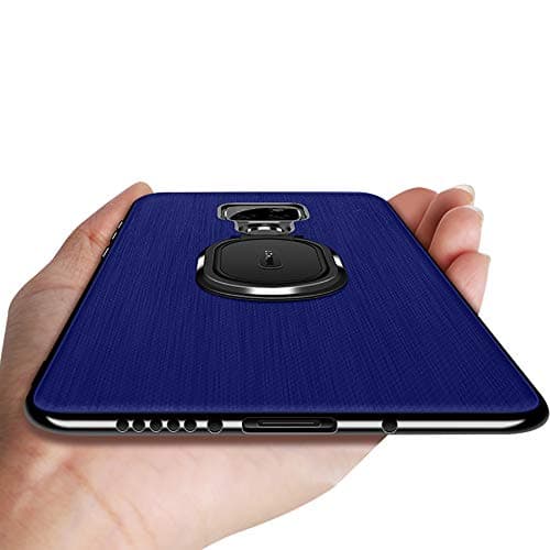 Diaxbest Leather Case Compatible with Huawei Mate 20 X,Slim Leather Case with Ring Holder Stand Anti-Slip Soft TPU Full Body Protective Shockproof Business Men Covers Compatible Huawei Mate 20 X(Blue)