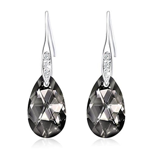 Queenees Sterling Silver Made with Swarovski Elements Crystals Black Drop Pierced Earrings
