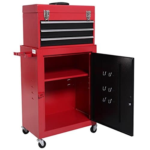 New Red&amp;Black 2pc Mini Tool Chest &amp; Cabinet Storage Box Rolling Garage Toolbox Organizer