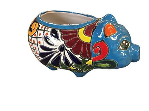 Talavera Pig Planter, 6x9" Light Blue