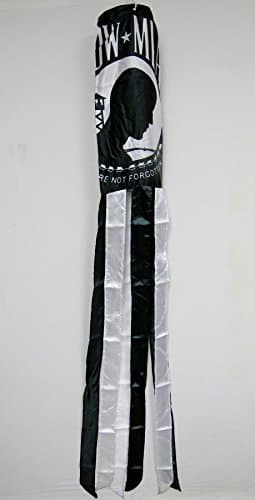 POW MIA Windsock Black And White Shiny Polyester Material 5 Feet Long 5.5" At The Top