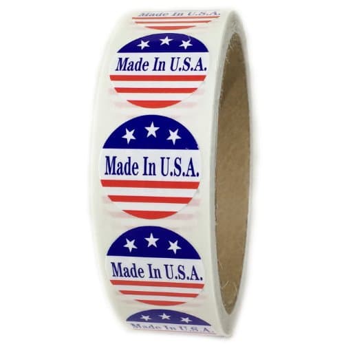 Red, White and Blue "Made in U.S.A." 3 Stars Labels - 1" diameter - 500 ct