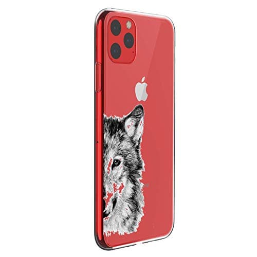 Oihxse Compatible for iPhone 11 6.1'' Case Ultra-Thin Crystal Clear with Cute Pattern Transparent Soft Slim TPU Silicone Bumper [Support Wireless Charging] Shockproof Protective Cover - Wolf