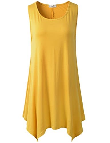 Lanmo Women Plus Size Solid Basic Flowy Tank Tops Summer Sleeveless Tunic(M, Yellow)