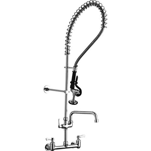 Elkay Solid Brass Wall Mount Commercial Kitchen Faucet with 8" Swivel Spout and Stainless Steel Sprayer