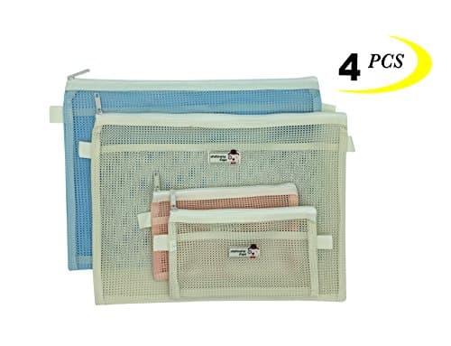 Mesh Zipper Bag, 4 PCS in 2 Size, Double Layer Zipper Pouch Clear Zipper Pouch Small Organizer bag Zipper Folder Bag Cosmetic Bags Travel Storage Bags （Colour Random）