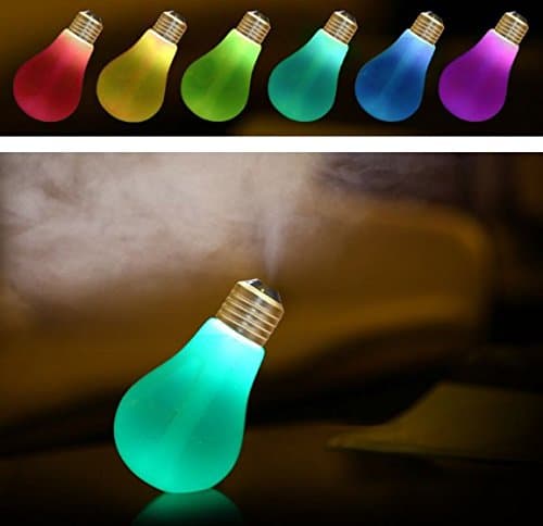 MFV Bulb Shape Ultrasonic Cool Mist Humidifier Mini USB Desktop Air Purifier Atomizer with 7 Changing Color LED Lights (Plain Without Landscape)