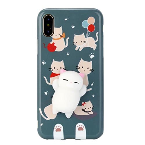 Case Cover For iPhone X, Squishy 3D Squeeze Cute Mochi Toy Silicone Back Soft (B)