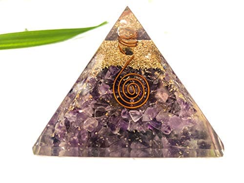 Orgone Pyramid Amethyst Crystal Orgonite Energy Generator/Includes 4 Crystal Quartz Energy Points/EMF Protection Meditation Yoga Chakra Balancing/Zipper Bag