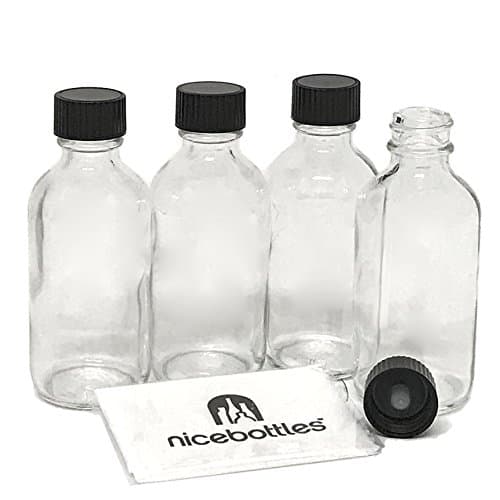 Glass Bottles, 2 Oz Clear Boston Round with PolyCone Cap - Pack of 4