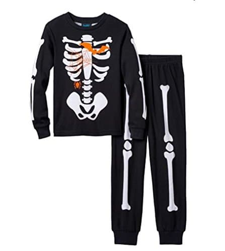 Boys 2-Piece Skeleton Bats Web Long Pants Pajama Set (Boys 6, Black Skeleton)