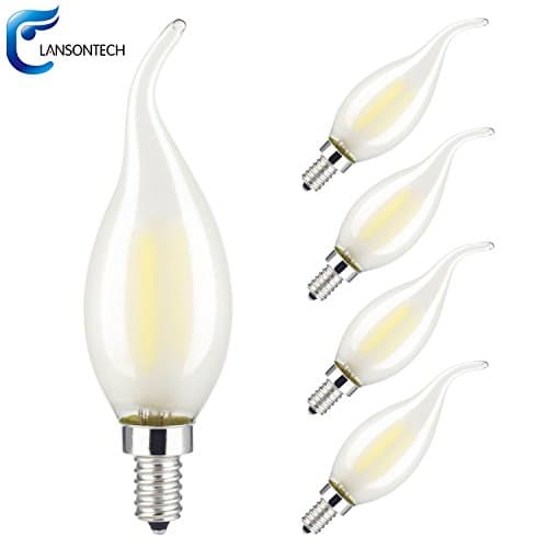 (5 Pack) LANSONTECH 2W LED Filament Candle Light Bulb, Warm White 2700K, 25W Incandescent Replacement, 250 Lumens, E12 Candelabra Base, Frosted Glass Cover, C35 Flame Shape Bent Tip, Non-dimmable