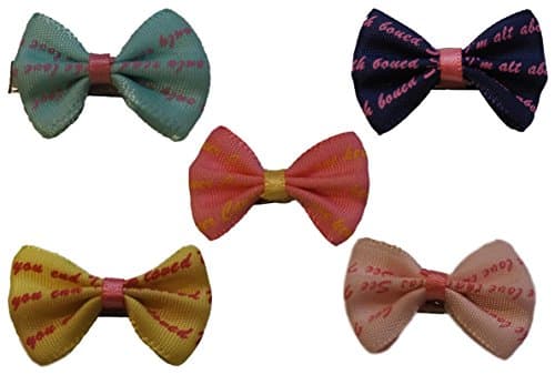 TadMart - New Multiple Plain Colors With Letter Pattern Puppy Dog/Cat Bow Clips/Hairpins/Pet Grooming Hair Accessories (Pink, Blue, Yellow, Hot Pink, Cyan)