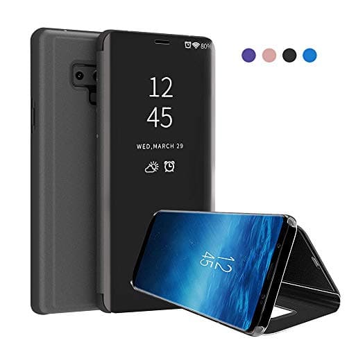 Galaxy Note 9 Case, Tersely Clear View Standing Cover Flip Case Slim Fit Translucent Mirror Smart Cover Luxury [Metal Electroplating Technology] [Mirror Touch Flip Folio Case Cover] Plating Ultra Slim Fit Book Style Practical Stand Full-body Protective [Anti-Scratch] Case For Samsung Galaxy Note 9 (Black)