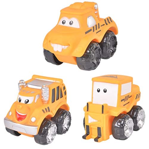 3 Pack Car Toy Set,Soft Rubber Slide Forward Race Toy Cars,Construction Trucks Cartoon Vehicles for 3 4 5 6 Years Old Boys Girls Kid Gift