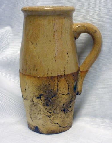 Two Tone Tan Glazed Terra Cotta Vase with Handle