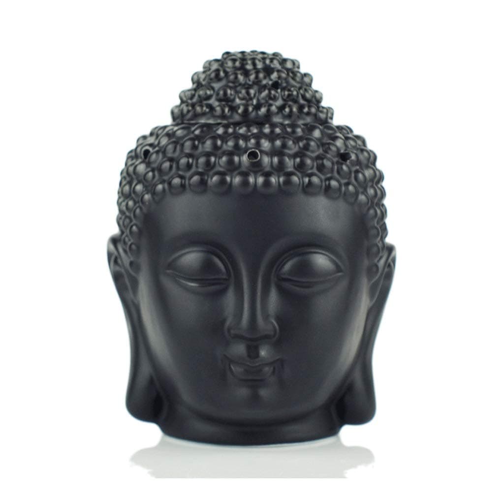 Ceramic Aromatherapy Oil Burner Buddha Head Aroma Essential Oil Diffuser Indian Incense Buddha Tibetan Incense Burner (Color : Black)