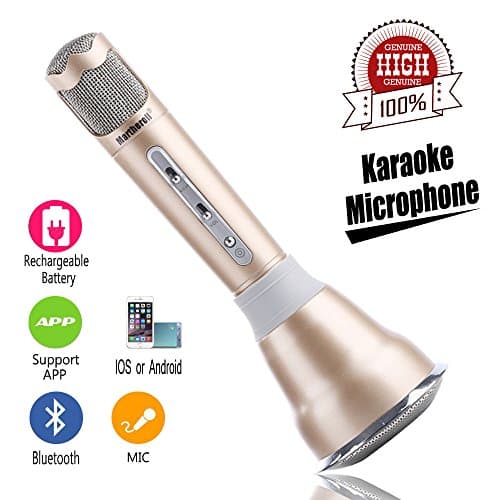 Wireless Karaoke Microphone ,Portable Bluetooth Karaoke Player Speaker for iPhone Android , Home KTV Outdoor Party Muisc Playing Singing Anytime (Gold)