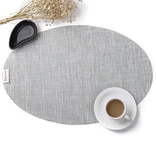 Elliptical Plastic Placemats Western Restaurant Coasters Solid Color PVC Mat Non-Slip Placemat Mint Green is particularly encrypted Round 35cm