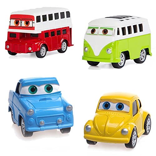 Diecast Car Toys 4-Piece Assorted Pull Back and Go Cars Play Set Toy Vehicles Party Favors for Kids and Toddlers