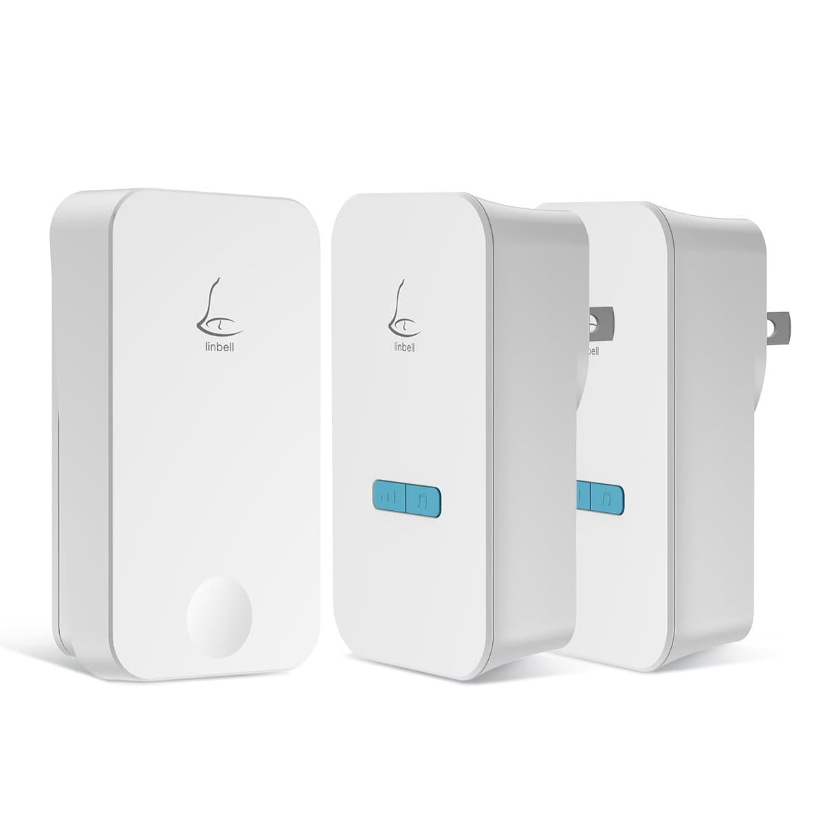 Linbell Self Powered Wireless Doorbell Kit with 1 Remote Button and 2 Plug in Receivers, 36 Chimes, 5 Volume Levels, LED Indicator, No Batteries Required for Remote Button and Receiver
